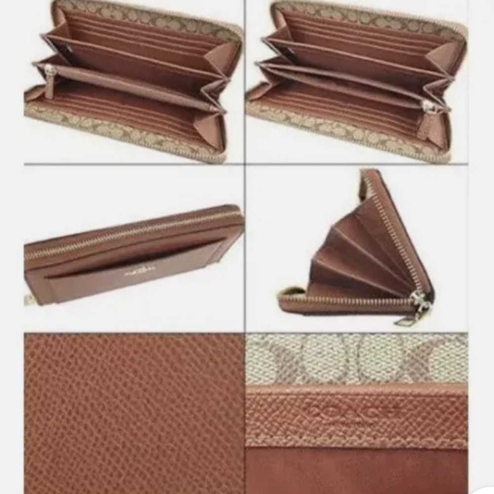 Coach Saddle Brown Leather Accordion Zip Wallet Purse Quiet Luxury Coachcore - Picture 4 of 11